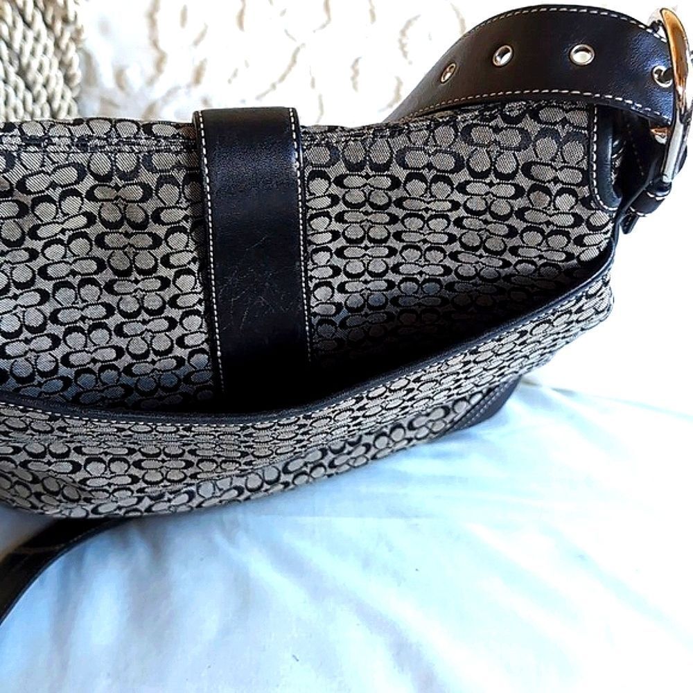 Coach ♣️Rare Limited Edition Vintage Signature Black Canvas Leather Trim Hobo - Picture 5 of 15